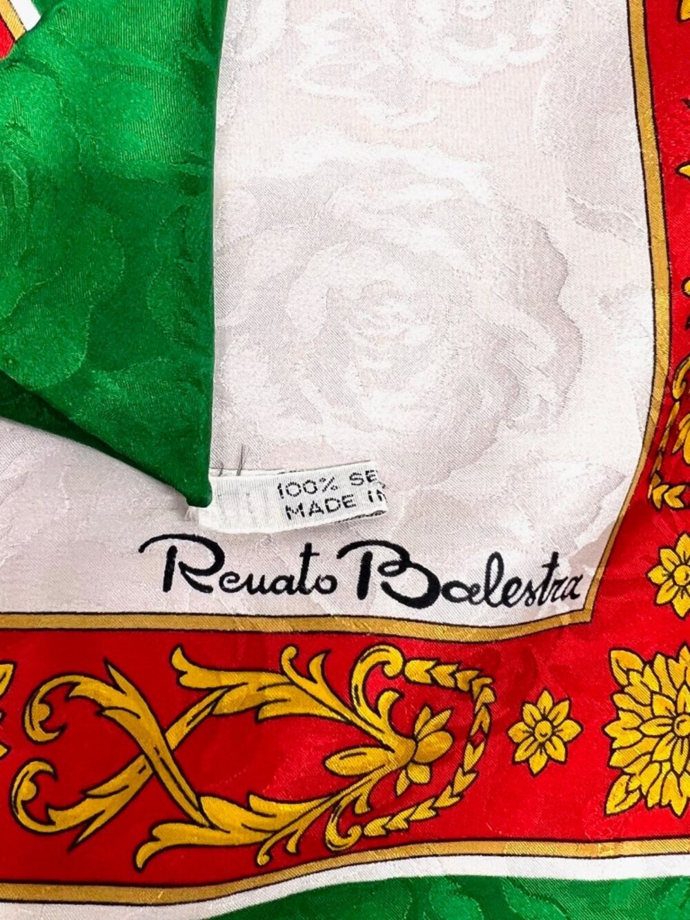 New W/Box Italy Made Renato Balestra 100% Silk Scarf 34" Green Ivery Red (66) - Picture 14 of 15